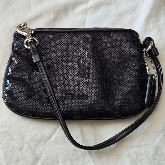 Coach Black Sequin Wristlet Op Art Signature Logo - Picture 6 of 6